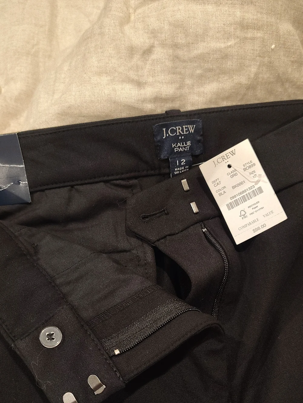 J. Crew Black Tailored Straight-Leg Trousers